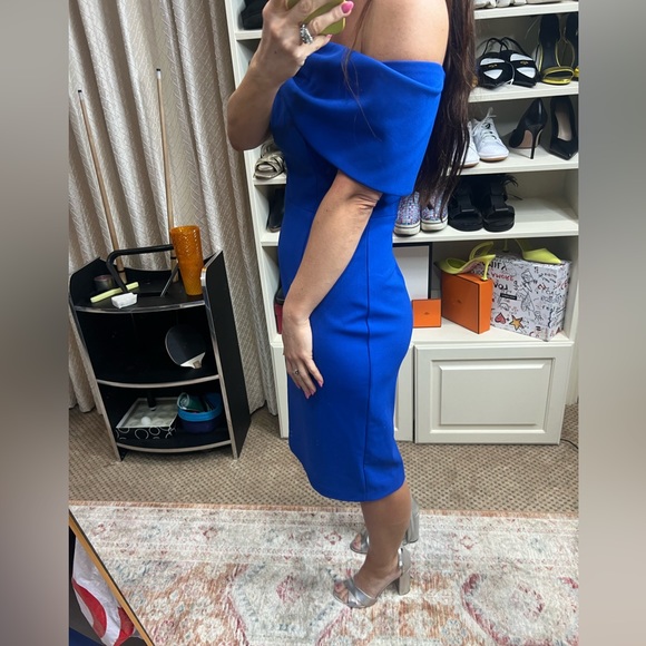 VINCE CAMUTO | Bow Collar Off the Shoulder Sheath Midi Cocktail Dress New Size 6 - Picture 10 of 11